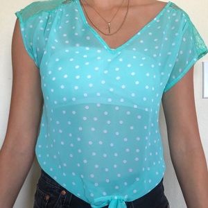 sheer teal shirt